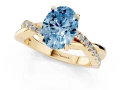 Fancy Blue Oval Cut Diamond Twisted Pavé Band Ring Set in Yellow gold with Prong Setting