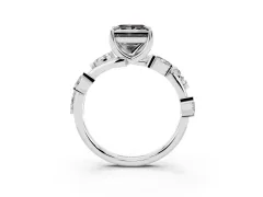 Fancy Black Princess Cut Diamond Solitaire Ring Set in Silver with Twisted Marquise Accent Band