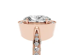 Oval Cut Diamond Halo Engagement Ring Set in Rose gold with Accent Split Shank Band
