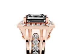 Fancy Black Asscher Cut Diamond Halo Ring Set in Rose gold with Pavé and Bezel Accent Split Shank