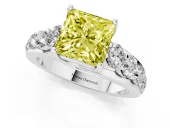 Fancy Yellow Princess Cut Diamond Pavé Engagement Ring Set in Silver with Prong Setting