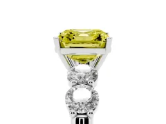 Fancy Yellow Asscher Cut Diamond Five-Stone Prong Set Ring Set in Platinum with Classic Band
