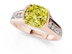 Fancy Yellow Cushion Cut Diamond Bezel-Set Solitaire Ring Set in Rose gold with Channel-Set Band