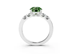 Fancy Green Round Cut Diamond Five-Stone Prong Set Engagement Ring Set in Silver with Channel Band