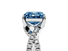 Fancy Blue Asscher Cut Diamond Twist Pavé Solitaire Engagement Ring Set in White gold with Prong Setting