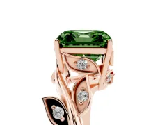 Fancy Green Asscher Cut Diamond Solitaire Twist Engagement Ring Set in Rose gold with Pavé Leaf Accents