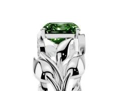 Fancy Green Asscher Cut Diamond Leaf-Inspired Engagement Ring Set in White gold with Round Accents
