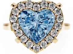 Fancy Blue Heart Cut Diamond Cluster Halo Solitaire Ring Set in Yellow gold with Prong Setting