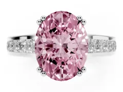 Fancy Pink Oval Cut Diamond Channel Set Solitaire Engagement Ring Set in White gold with Prong Setting