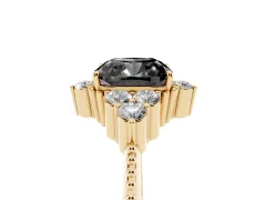 Fancy Black Cushion Cut Diamond Cluster Ring Set in Yellow gold with Beaded Band