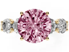 Fancy Pink Round Cut Diamond Five-Stone Prong Set Ring Set in Yellow gold with Classic Band
