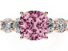 Fancy Pink Cushion Cut Diamond Five-Stone Prong Set Ring Set in Rose gold with Classic Band
