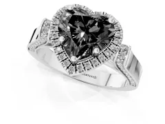 Fancy Black Heart Cut Diamond Halo Ring Set in Platinum with Twist Band and Pavé Accents