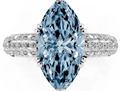 Fancy Blue Marquise Cut Diamond Solitaire Ring Set in White gold with Multi-Row Round Pavé Band and Prong Setting