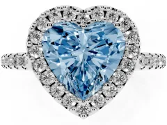 Fancy Blue Heart Cut Diamond Pavé Halo Ring Set in White gold with Prong Setting