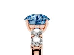 Fancy Blue Round Cut Diamond Five-Stone Prong Set Engagement Ring Set in Rose gold with Channel Band