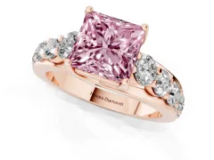 Fancy Pink Princess Cut Diamond Pavé Engagement Ring Set in Rose gold with Prong Setting