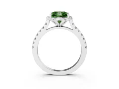 Fancy Green Princess Cut Diamond Solitaire Ring Set in Silver with Pavé Band and Floral Prong Setting