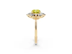 Fancy Yellow Cushion Cut Diamond Cluster Halo Ring Set in Yellow gold with Solitaire Band and Prong Setting