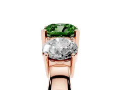 Fancy Green Cushion Cut Diamond Three-Stone Ring Set in Rose gold with Round Side Stones and Classic Band