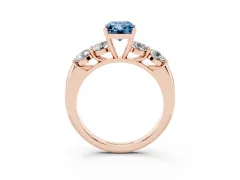 Fancy Blue Radiant Cut Diamond Five-Stone Prong Set Ring Set in Rose gold with Classic Band