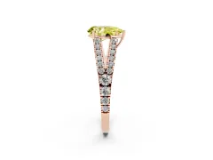 Fancy Yellow Pear Cut Diamond Split Shank Pavé Engagement Ring Set in Rose gold with Prong-Held Center Stone