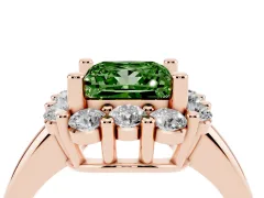 Fancy Green Princess Cut Diamond Halo Cluster Engagement Ring Set in Rose gold with Polished Band and Prong Setting