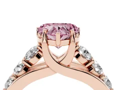 Fancy Pink Heart Cut Diamond Pavé Engagement Ring Set in Rose gold with Prong Setting
