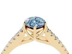 Fancy Blue Marquise Cut Diamond Split Shank Pavé Engagement Ring Set in Yellow gold with Prong-Held Center Stone