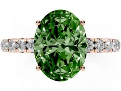 Fancy Green Oval Cut Diamond Pavé Solitaire Engagement Ring Set in Rose gold with Prong Setting