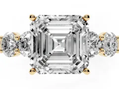 Asscher Cut Diamond Five-Stone Prong Set Ring Set in Yellow gold with Classic Band