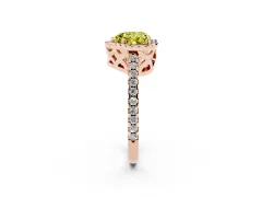 Fancy Yellow Heart Cut Diamond Halo Ring Set in Rose gold with Pavé Shoulders and Halo-Framed Center