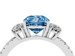 Fancy Blue Cushion Cut Diamond Three-Stone Ring Set in Silver with Pavé Band and Graduated Sides
