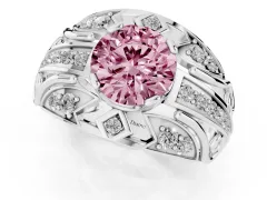 Fancy Pink Round Cut Diamond Art Deco Ring Set in Silver with Pavé Split Shank