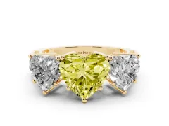 Fancy Yellow Heart Cut Diamond Three-Stone Ring Set in Yellow gold with Textured Band