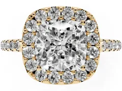 Cushion Cut Diamond Pavé Halo Ring Set in Yellow gold with Prong Setting