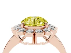 Fancy Yellow Round Cut Diamond Halo Cluster Engagement Ring Set in Rose gold with Solitaire Band and Prong Setting