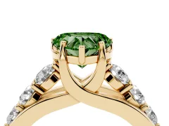 Fancy Green Heart Cut Diamond Pavé Engagement Ring Set in Yellow gold with Prong Setting