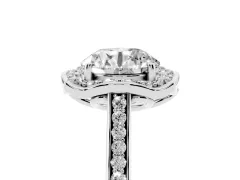 Round Cut Diamond Halo Ring Set in Platinum with Pavé-Lined Shoulders and Prong Setting