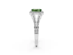 Fancy Green Emerald Cut Diamond Halo Split Shank Pavé Ring Set in Silver with Prong Setting