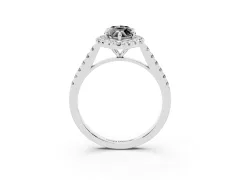 Fancy Black Marquise Cut Diamond Halo Pavé Engagement Ring Set in Silver with Prong Setting