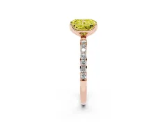 Fancy Yellow Radiant Cut Diamond Solitaire Engagement Ring Set in Rose gold with Round Pavé Band and Prong Setting