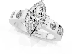 Marquise Cut Diamond Channel-Set Band Ring Set in Platinum with Bezel Prong Setting