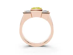 Fancy Yellow Radiant Cut Diamond Three-Stone Channel Set Ring Set in Rose gold with Smooth Polished Band
