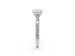 Asscher Cut Diamond Solitaire Ring Set in Silver with Shared Prong Pavé Band