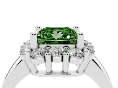 Fancy Green Princess Cut Diamond Halo Cluster Engagement Ring Set in Silver with Polished Band and Prong Setting