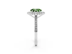 Fancy Green Oval Cut Diamond Halo Ring Set in White gold with Pavé Band and Prong Setting
