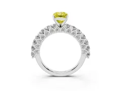 Fancy Yellow Radiant Cut Diamond Solitaire Ring Set in Silver with Shared Prong Pavé Band