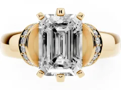 Emerald Cut Diamond Pavé Band Solitaire Ring Set in Yellow gold with Prong Setting