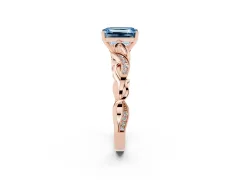 Fancy Blue Emerald Cut Diamond Vine Band Solitaire Ring Set in Rose gold with Milgrain Prong Setting
